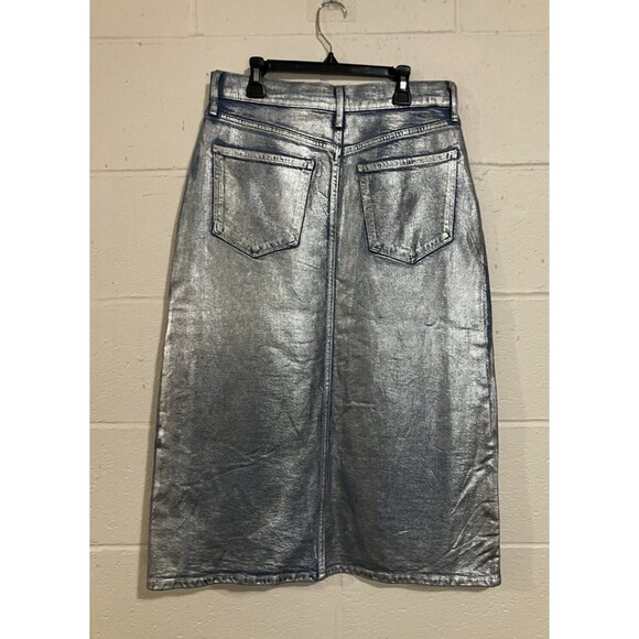 ANA A New Approach Womens Sz 6 Denim Jean Midi Skirt Metallic Effect NWT - Picture 2 of 13